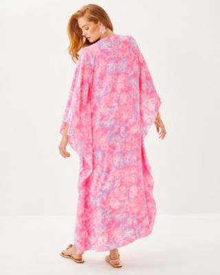 Mindy Beaded Silk Maxi Caftan, Rousseau Pink Zen Garden, large image 2