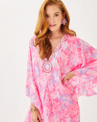 Mindy Beaded Silk Maxi Caftan, Rousseau Pink Zen Garden, large image 4