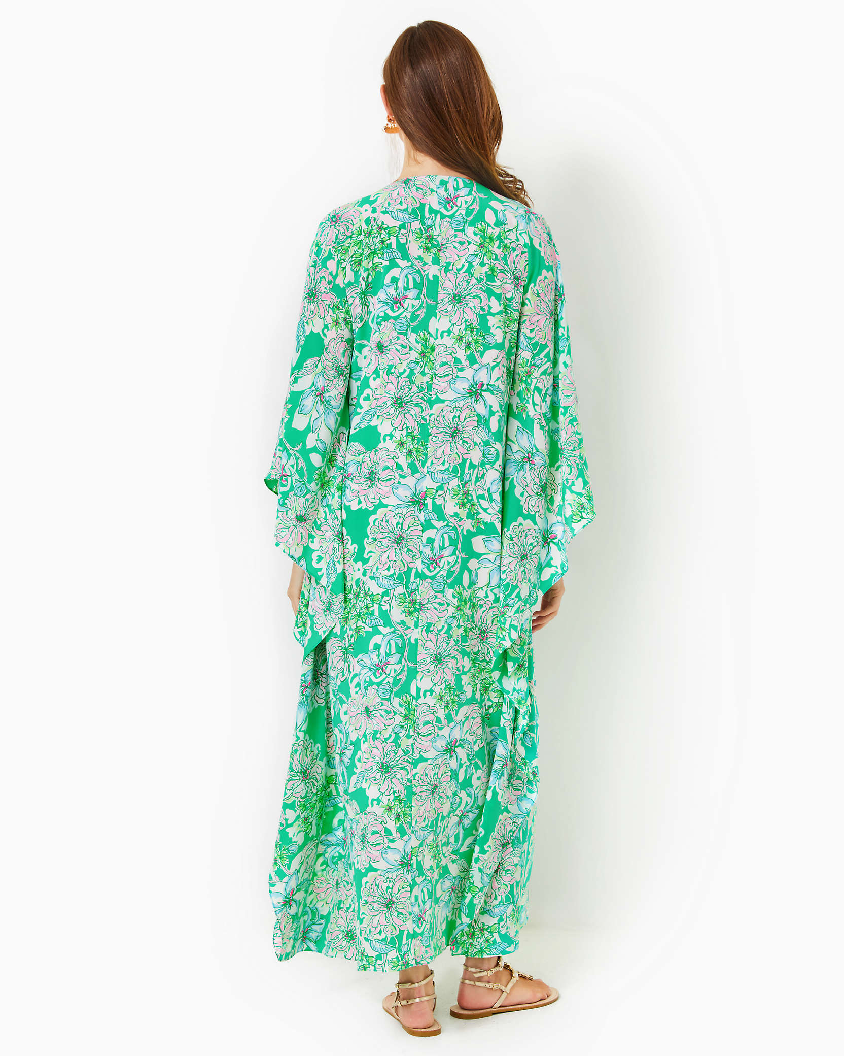 Shop Lilly Pulitzer Mindy Beaded Silk Maxi Caftan In Spearmint Blossom Views