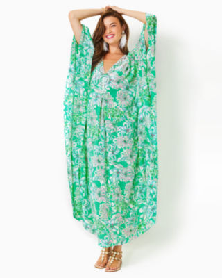 Mindy Beaded Silk Maxi Caftan, Spearmint Blossom Views, large image undefined
