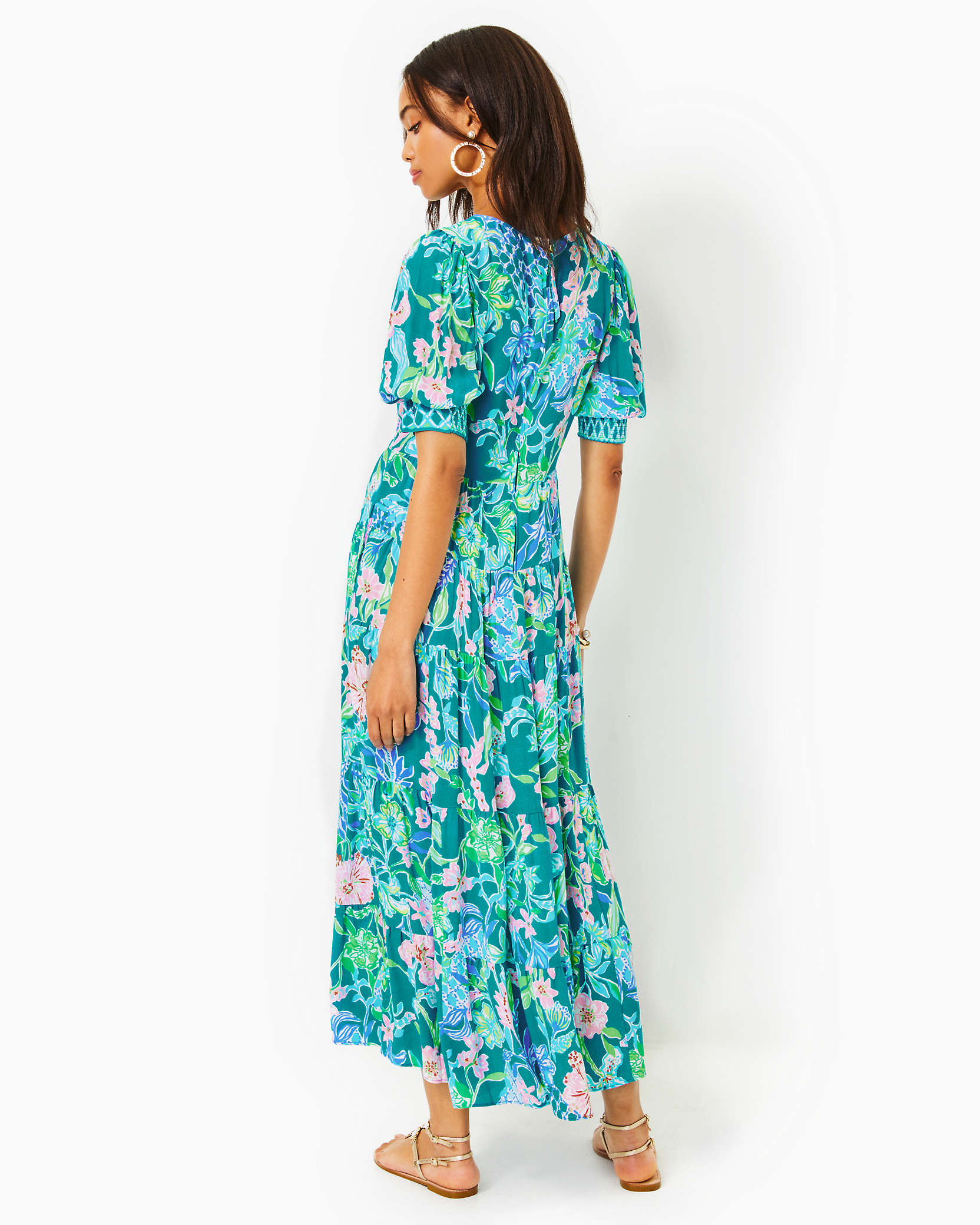 Shop Lilly Pulitzer Ameilia Elbow Sleeve Midi Dress In Multi Hot On The Vine Engineered Woven Dress