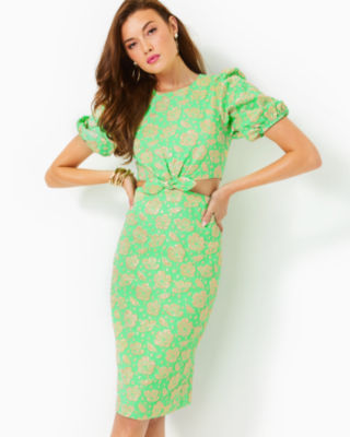 Shop Lilly Pulitzer Melina Jacquard Midi Dress In Spearmint Palm Beach Petals Brocade