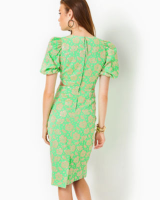 Melina Jacquard Midi Dress, Spearmint Palm Beach Petals Brocade, large image undefined