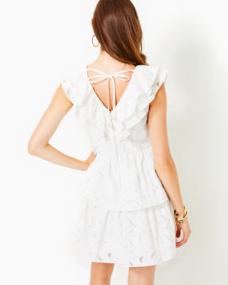 Ritamarie Ruffle Dress, Resort White Flora Faille, large image undefined