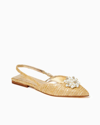 Shop Lilly Pulitzer Brit Straw Slingback Shoe In Gold Metallic