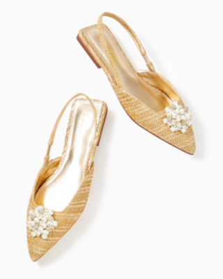 Shop Lilly Pulitzer Brit Straw Slingback Shoe In Gold Metallic