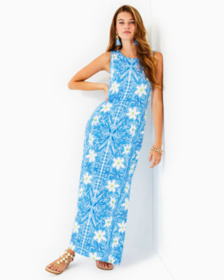 Noelle Maxi Dress, Lunar Blue My Flutter Half Engineered Knit Maxi Dre, large - Lilly Pulitzer