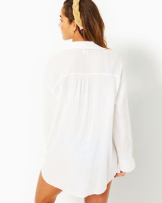 Shop Lilly Pulitzer Kwitney Long Sleeve Cotton Cover-up In Resort White
