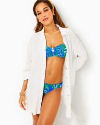 Shop Lilly Pulitzer Kwitney Long Sleeve Cotton Cover-up In Resort White
