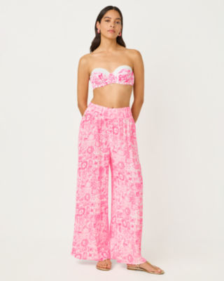 30" Enzo Cotton Cover-Up Pant, Cherry Blossom Pink Lil Fleur De Lilly, large