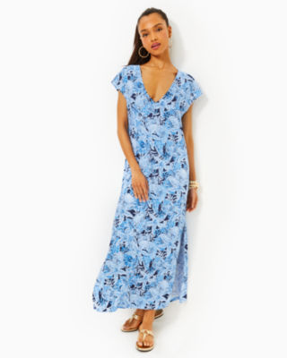 Talli Maxi Dress Cover-Up, Bonaire Blue Coastal Constellation, large - Lilly Pulitzer