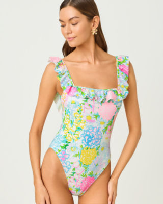 Aemma Ruffle One-Piece Swimsuit, Multi Lilly Garden, large