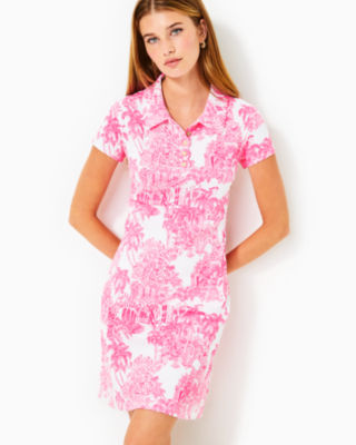 Lilly Pulitzer Upf 50+ Luxletic Frida Scallop Polo Dress In Resort White Pb Anniversary Toile