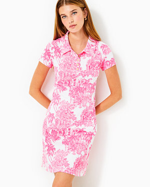 UPF 50+ Luxletic Frida Scallop Polo Dress, Resort White Pb Anniversary Toile, large image number null