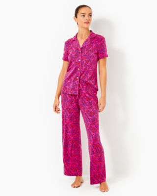 Lilly Pulitzer Pajama Button-up Top In Passion Fruit Pink Star Searching