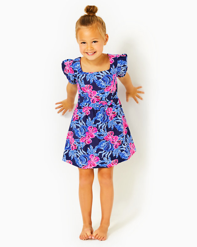 Girls Alannah Cotton Dress, Low Tide Navy Its Ofishell, large - Lilly Pulitzer