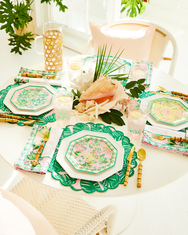 Printed Scallop Edge Placemat Set, Conch Shell Pink Lets Go Bananas, large - Lilly Pulitzer