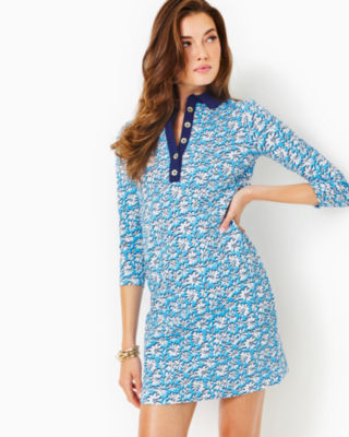 Ainslee 3/4 Sleeve Dress, Lunar Blue Palm Beach Petals, large - Lilly Pulitzer