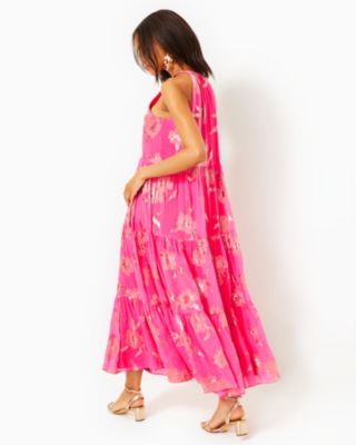 Beccalyn Halter Maxi Dress, Roxie Pink Anniversary Silk Clip, large image undefined