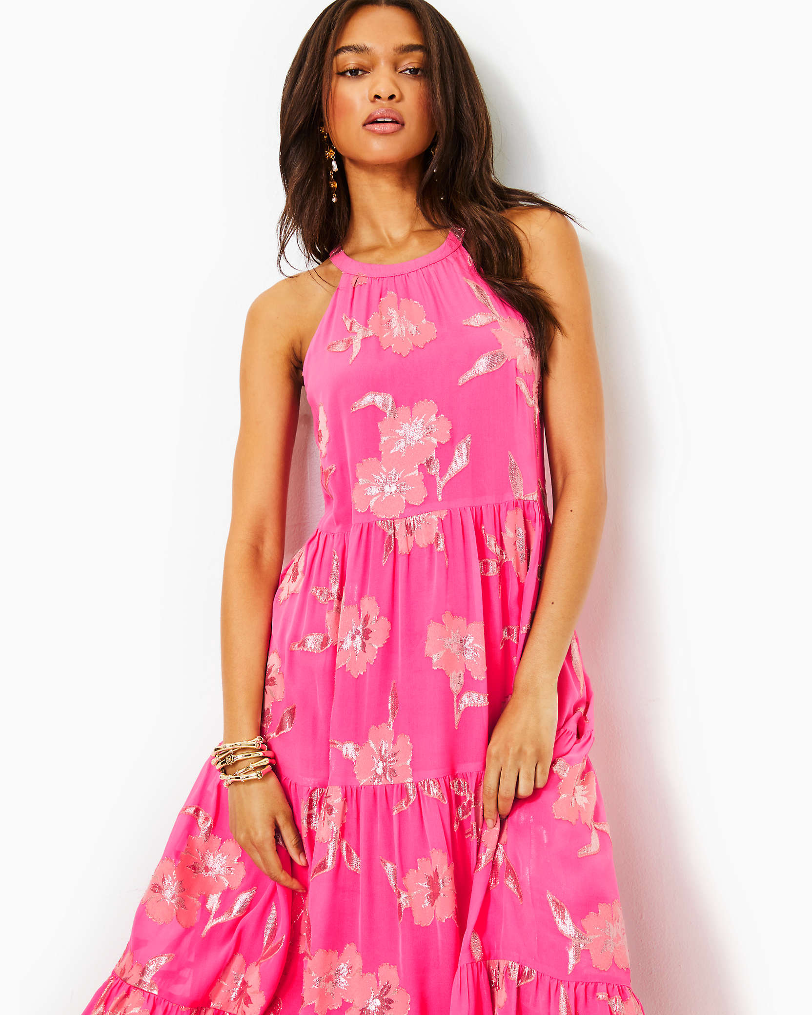 Shop Lilly Pulitzer Beccalyn Halter Maxi Dress In Roxie Pink Anniversary Silk Clip