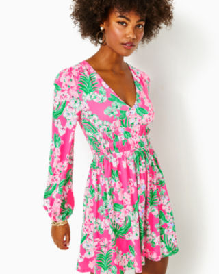 Calla Long Sleeve V-Neck Dress, Roxie Pink Worth A Look, large image undefined