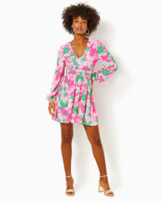 Calla Long Sleeve V-Neck Dress, Roxie Pink Worth A Look, large image undefined