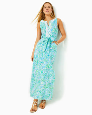 Shop Lilly Pulitzer Gulianna Cotton Maxi Shift Dress In Hydra Blue Dandy Lions