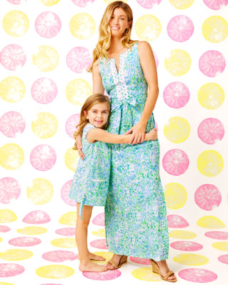 Gulianna Cotton Maxi Shift Dress, Hydra Blue Dandy Lions, large image undefined