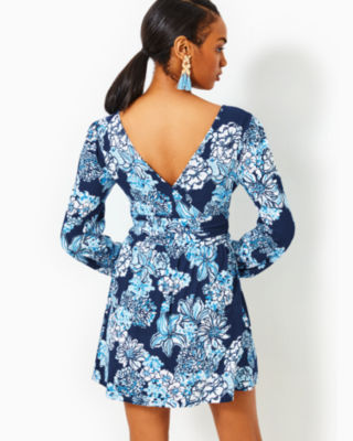 Riza Long Sleeve Romper, Low Tide Navy Bouquet All Day, large image undefined