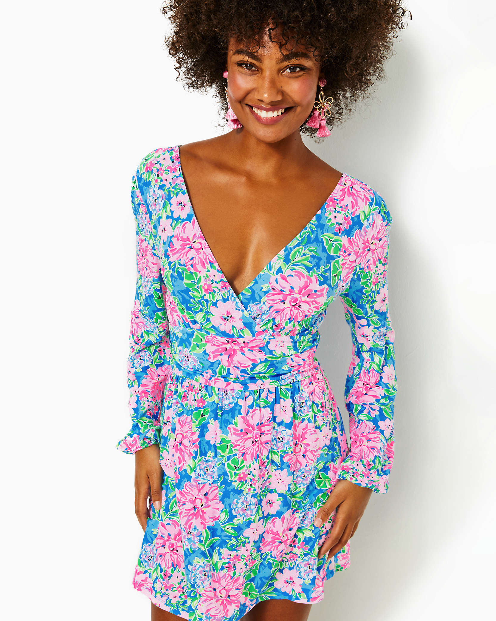 Shop Lilly Pulitzer Riza Long Sleeve Romper In Multi Spring In Your Step