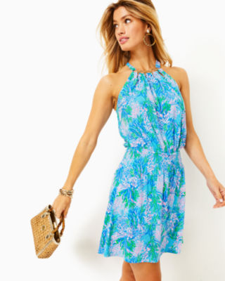 Shirelle Skirted Romper, Las Olas Aqua Strong Current Sea, large - Lilly Pulitzer