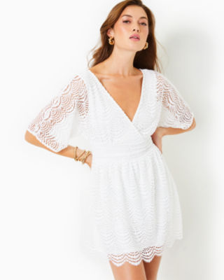 Parigi Skort Romper, Resort White Scalloped Shell Lace, large - Lilly Pulitzer