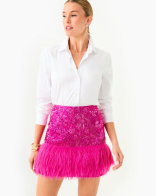 Charmain Mini Skirt, Passion Fruit Pink Petal Party Metallic Brocade, large image 1