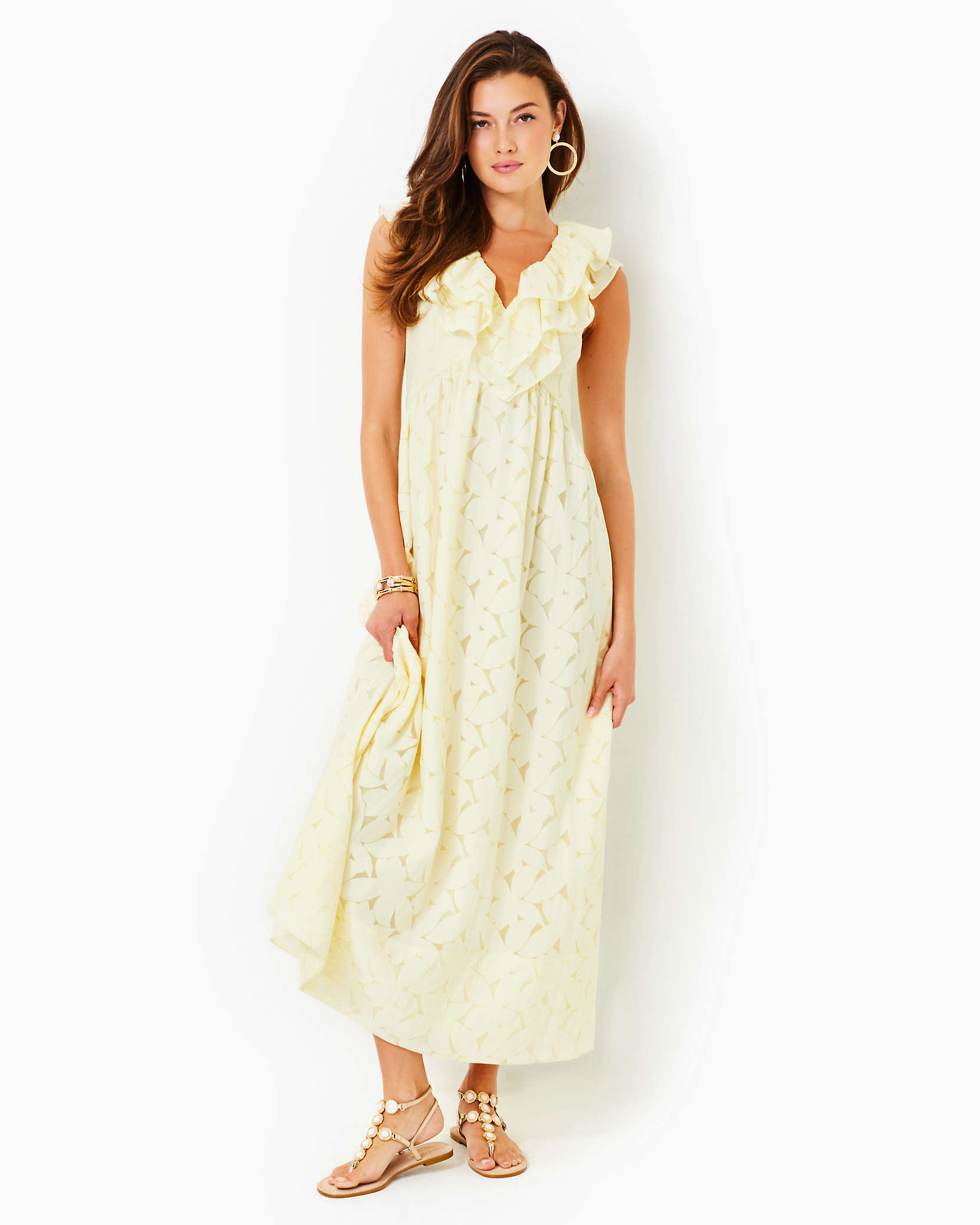 Shop Lilly Pulitzer Ritamarie Ruffle Maxi Dress In Pastel Finch Yellow Flora Faille