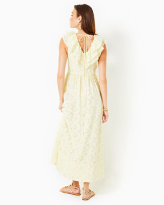 Ritamarie Ruffle Maxi Dress, Pastel Finch Yellow Flora Faille, large image undefined