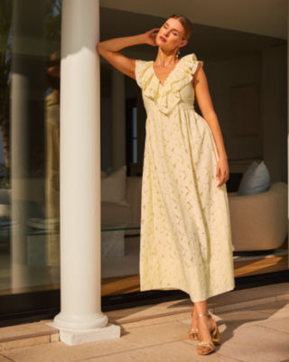 Ritamarie Ruffle Maxi Dress, Pastel Finch Yellow Flora Faille, large image undefined