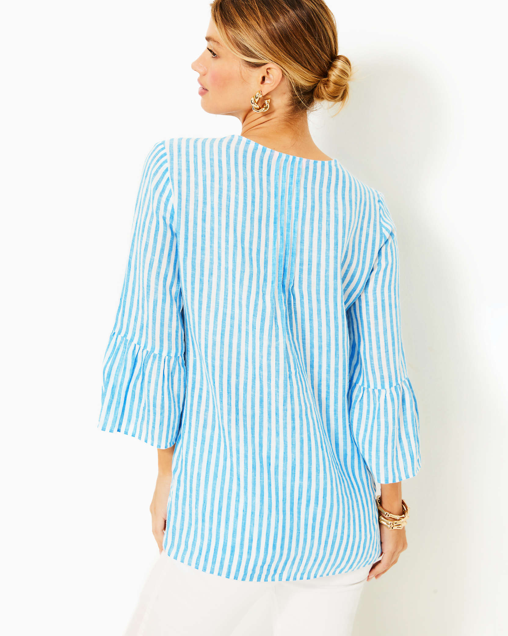 Shop Lilly Pulitzer Hollie Linen Tunic In Lunar Blue Bimini Stripe