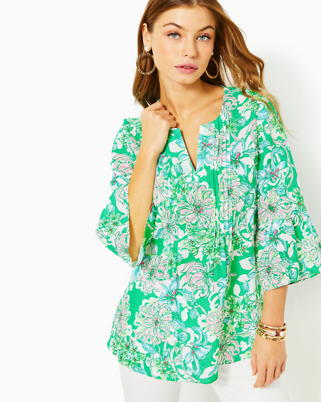 Hollie Linen Tunic, Spearmint Blossom Views, large - Lilly Pulitzer