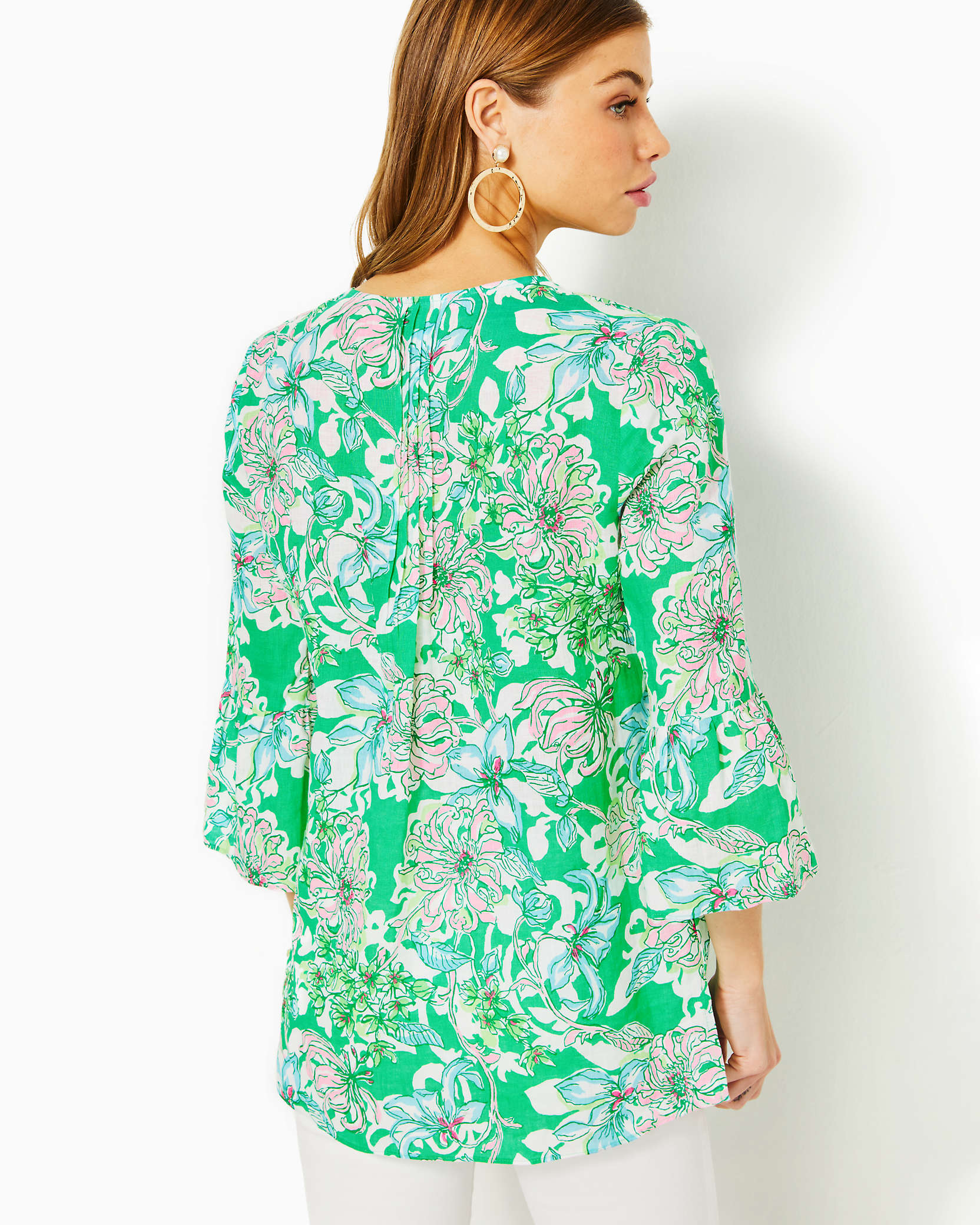 Shop Lilly Pulitzer Hollie Linen Tunic In Spearmint Blossom Views