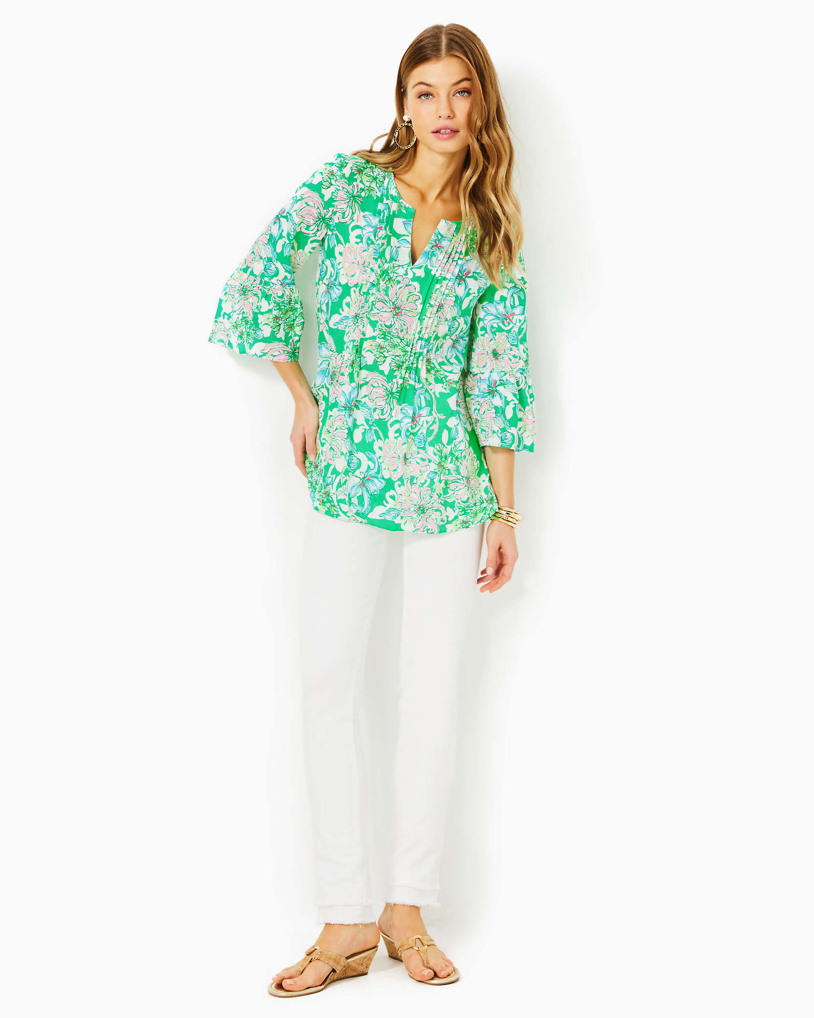 Shop Lilly Pulitzer Hollie Linen Tunic In Spearmint Blossom Views
