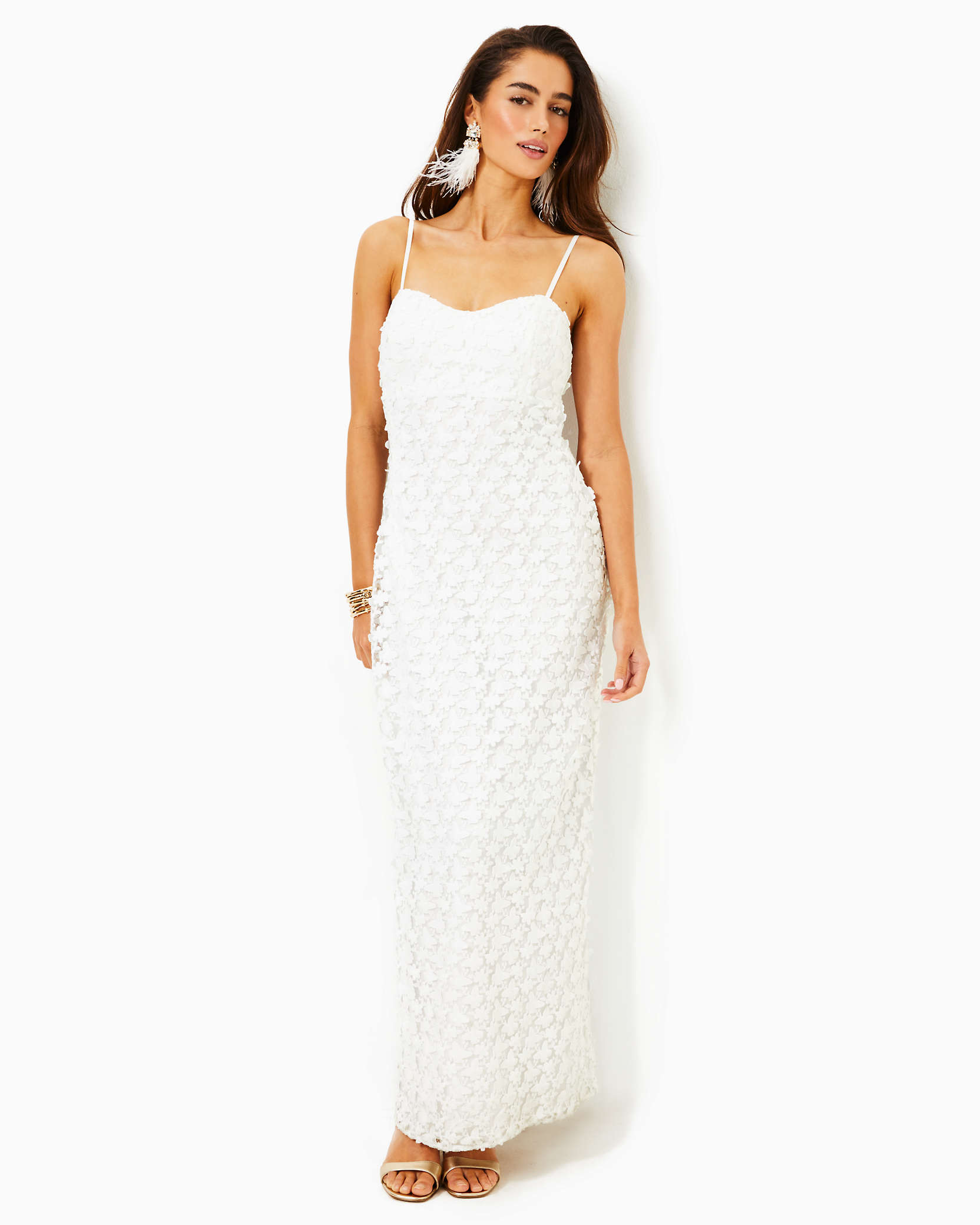 Lilly Pulitzer Gillian Lace Maxi Slip Dress In Resort White Butterfly Garden 3d Lace