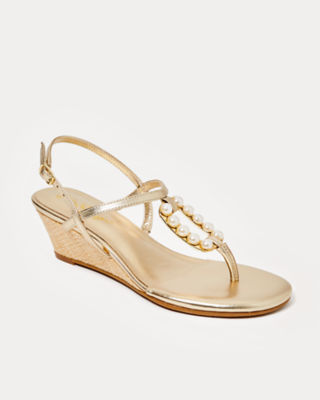 Shop Lilly Pulitzer Good As Gold Pearl Wedge In Gold Metallic