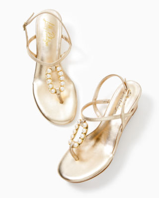 Shop Lilly Pulitzer Good As Gold Pearl Wedge In Gold Metallic