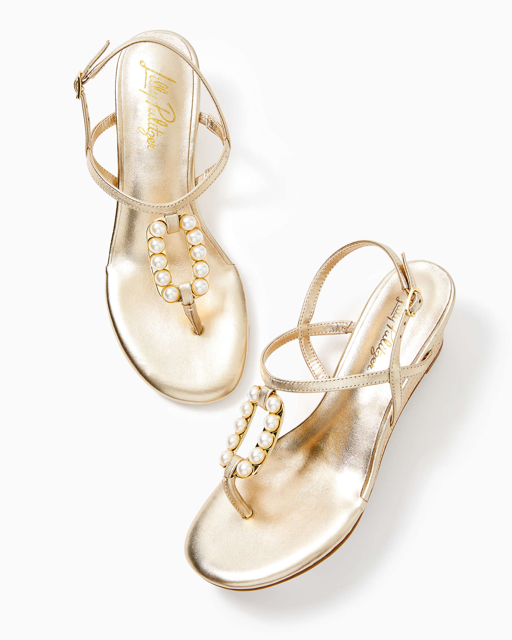 Shop Lilly Pulitzer Good As Gold Pearl Wedge In Gold Metallic
