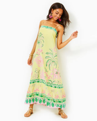 Lilly Pulitzer Jesslyn Silk Maxi Slip Dress In Finch Yellow Tropical Oasis Engineered Woven Maxi Dre