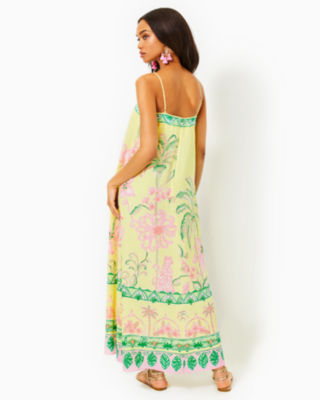 Jesslyn Silk Maxi Slip Dress, Finch Yellow Tropical Oasis Engineered Woven Maxi Dre, large image undefined