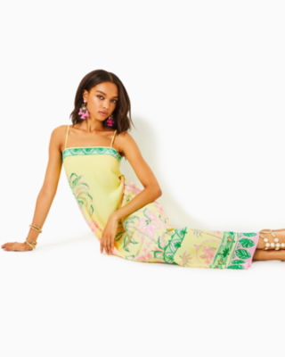 Jesslyn Silk Maxi Slip Dress, Finch Yellow Tropical Oasis Engineered Woven Maxi Dre, large image undefined