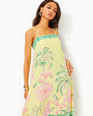 Jesslyn Silk Maxi Slip Dress, Finch Yellow Tropical Oasis Engineered Woven Maxi Dre, large image undefined