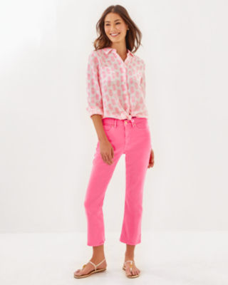 27" Annet High Rise Crop Flare Jean, Rousseau Pink, large - Lilly Pulitzer