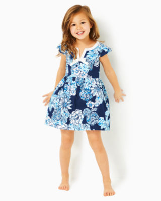 Shop Lilly Pulitzer Girls Lousie Dress In Low Tide Navy Bouquet All Day